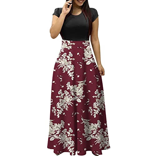 Ansenesna Maxikleider Damen Sommer Blumen Sommerkleid Damen Lang Luftige Sommerkleider Elegant Italienische Kleider Frauen Kurzarm Elegante Damenkleider Blumenmuster Lange Maxi Strandkleid von Ansenesna