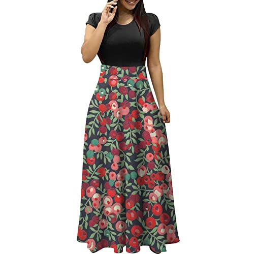 Ansenesna Maxikleider Damen Sommer Blumen Sommerkleid Damen Lang Luftige Sommerkleider Elegant Italienische Kleider Frauen Kurzarm Elegante Damenkleider Blumenmuster Lange Maxi Strandkleid von Ansenesna