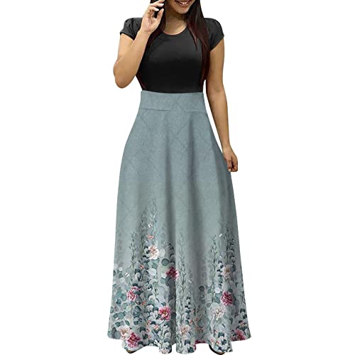 Ansenesna Maxikleider Damen Sommer Blumen Sommerkleid Damen Lang Luftige Sommerkleider Elegant Italienische Kleider Frauen Kurzarm Elegante Damenkleider Blumenmuster Lange Maxi Strandkleid von Ansenesna