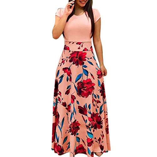 Ansenesna Maxikleider Damen Sommer Blumen Sommerkleid Damen Lang Luftige Sommerkleider Elegant Italienische Kleider Frauen Kurzarm Elegante Damenkleider Blumenmuster Lange Maxi Strandkleid von Ansenesna