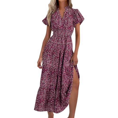 Ansenesna Maxikleider Damen Sommer Geblümt Sommerkleid Damen Lang Elegant Luftige Sommerkleider V Ausschnitt Italienische Kleider Frauen Kurzarm Geblümtes Boho Kleid Leicht Lange Strandkleid von Ansenesna