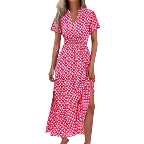 Ansenesna Maxikleider Damen Sommer Geblümt Sommerkleid Damen Lang Elegant Luftige Sommerkleider V Ausschnitt Italienische Kleider Frauen Kurzarm Geblümtes Boho Kleid Leicht Lange Strandkleid von Ansenesna