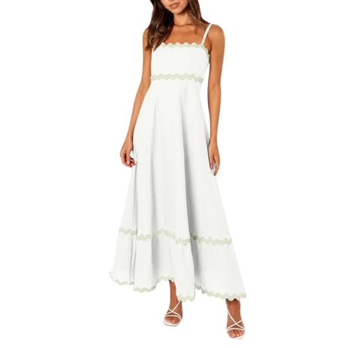 Ansenesna Maxikleider Sommer Damen Spaghettiträger Sommerkleid Damen Lang Rückenfrei Leichte Sommerkleider Elegant Träger Maxi Kleider Leicht Strandkleid Frauen A Linie Einfarbig Kleid von Ansenesna