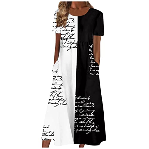 Ansenesna Midikleid Damen Sommer Blumen Sommerkleid Damen Elegant Kleider Midi Kurzarm Leichte Sommerkleider Damen Leicht Und Luftig Strandkleid Frauen Locker Elegante Damenkleider mit Taschen von Ansenesna