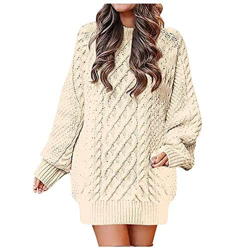 Ansenesna Oversize Pullover Damen Lang Zopfmuster Winter Strick Pulli Frauen Grobstrick Pullover Dicker Strick Pullunder Langarm Strickpulli Warm Winterpullover von Ansenesna