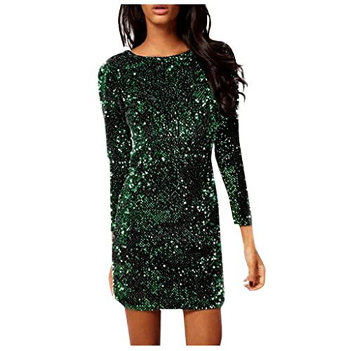 Ansenesna Paillettenkleid Mit ärmeln Damen Glitzer Pailletten Elegant Abendkleid Frauen Kurz Rückenfrei Kleid Für Festlich Party Glitzerkleid Minikleid von Ansenesna