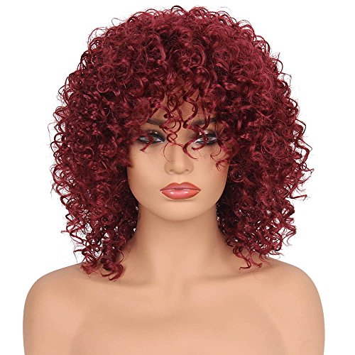 Ansenesna Perücke Rot Afro Locken Damen Mittellang Wig für Party Fasching Karneval (Rot) von Ansenesna