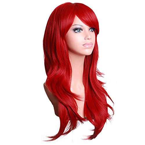 Ansenesna Perücke Rot Cosplay Lang Locken Damen Langhaar Wig für Karneval Fasching (Rot) von Ansenesna