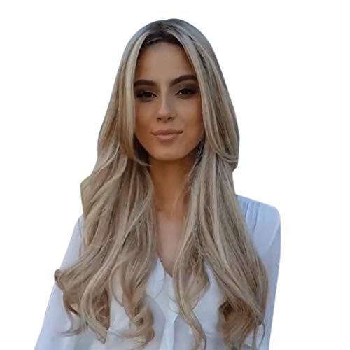 Ansenesna Perücke Weißblond Lang Locken Damen Blond Ombre Wig für Fasching Party Karneval (Blond Locken) von Ansenesna