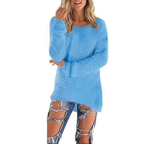 Ansenesna Pullover Damen Winter Elegant Winterpullover Damen Wolle Warm Flauschig Pulli Frauen Plüsch Thermo Dicke Winterpulli Kuschel Einfarbig Langarm Tops von Ansenesna
