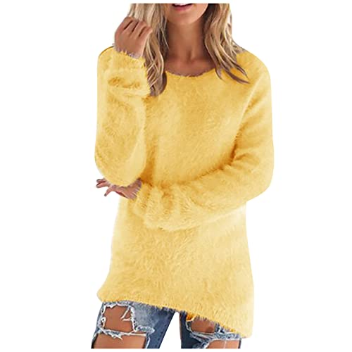 Ansenesna Pullover Damen Winter Elegant Winterpullover Damen Wolle Warm Flauschig Pulli Frauen Plüsch Thermo Dicke Winterpulli Kuschel Einfarbig Langarm Tops von Ansenesna