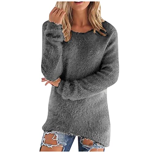 Ansenesna Pullover Damen Winter Elegant Winterpullover Damen Wolle Warm Flauschig Pulli Frauen Plüsch Thermo Dicke Winterpulli Kuschel Einfarbig Langarm Tops von Ansenesna