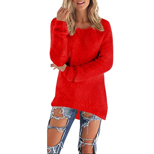 Ansenesna Pullover Damen Winter Elegant Winterpullover Damen Wolle Warm Flauschig Pulli Frauen Plüsch Thermo Dicke Winterpulli Kuschel Einfarbig Langarm Tops von Ansenesna