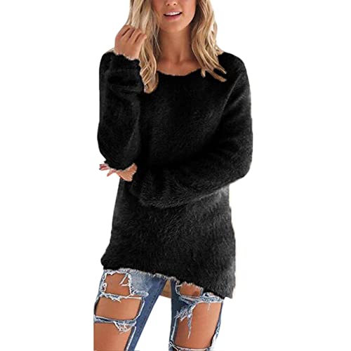 Ansenesna Pullover Damen Winter Elegant Winterpullover Damen Wolle Warm Flauschig Pulli Frauen Plüsch Thermo Dicke Winterpulli Kuschel Einfarbig Langarm Tops von Ansenesna