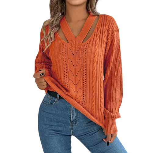 Ansenesna Pullover Damen Winter Grobstrick Winterpullover Damen Warm V Ausschnitt Dicker Pulli Frauen Elegant Thermo Strickpullover Grobmaschig Langarm Damenpullover Netz Pullis Winterpulli von Ansenesna