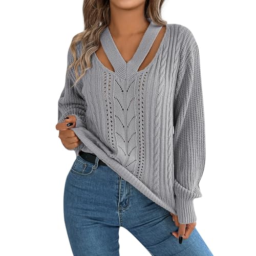 Ansenesna Pullover Damen Winter Grobstrick Winterpullover Damen Warm V Ausschnitt Dicker Pulli Frauen Elegant Thermo Strickpullover Grobmaschig Langarm Damenpullover Netz Pullis Winterpulli von Ansenesna
