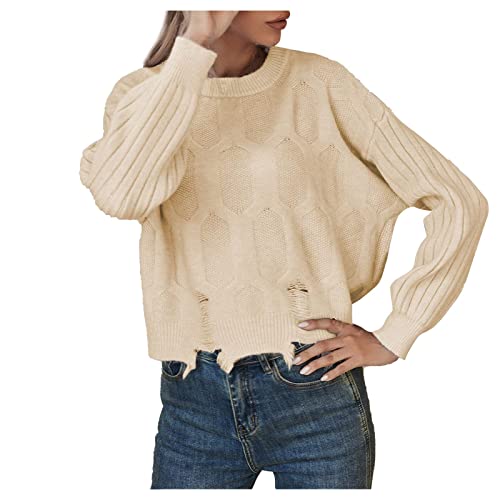 Ansenesna Pullover Damen Winter Warm Strick Pulli Frauen Zopfmuster Grobstrick Pullover Kurz Elegant Kuschelig Pullunder Langarm Einfarbig Strickpulli Dicker Strick Winterpullover von Ansenesna