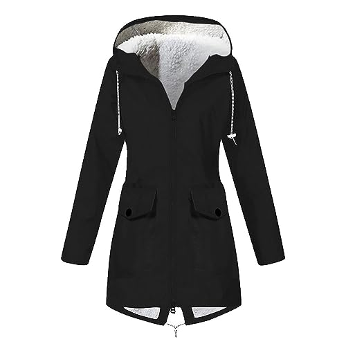 Ansenesna Regenjacke Damen Gefüttert Lang Regenjacke Damen Wasserdicht Atmungsaktiv Mit Kapuze Winter Regenmantel Frauen Teddyfutter Warm Jacke Innenfutter Outdoor Wandern Winddicht Mantel von Ansenesna