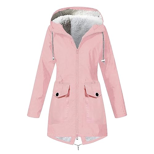 Ansenesna Regenjacke Damen Gefüttert Lang Regenjacke Damen Wasserdicht Atmungsaktiv Mit Kapuze Winter Regenmantel Frauen Teddyfutter Warm Jacke Innenfutter Outdoor Wandern Winddicht Mantel von Ansenesna