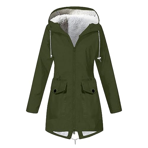 Ansenesna Regenjacke Damen Gefüttert Lang Regenjacke Damen Wasserdicht Atmungsaktiv Mit Kapuze Winter Regenmantel Frauen Teddyfutter Warm Jacke Innenfutter Outdoor Wandern Winddicht Mantel von Ansenesna
