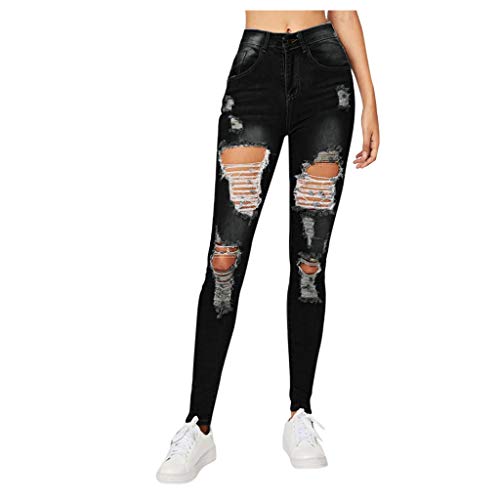 Ansenesna Ripped Jeans Damen Skinny Löcher Elegant Röhrenjeans Frauen Risse Ripped Lang Eng Denim Hose Destroyed Jeggings (Schwarz,S) von Ansenesna