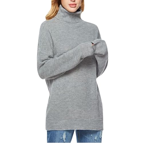 Ansenesna Rollkragenpullover Damen Lang Winter Strick Pullover Damen Rollkragen Grobstrick Winterpullover Frauen Warm Elegant Thermo Pulli Dicker Damenpullover Langarm Grobmaschig Winterpulli von Ansenesna