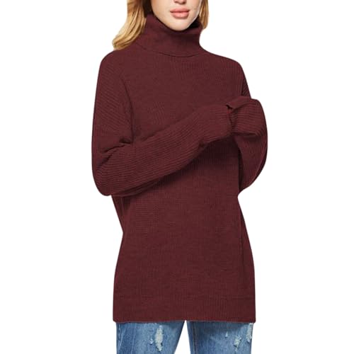 Ansenesna Rollkragenpullover Damen Lang Winter Strick Pullover Damen Rollkragen Grobstrick Winterpullover Frauen Warm Elegant Thermo Pulli Dicker Damenpullover Langarm Grobmaschig Winterpulli von Ansenesna