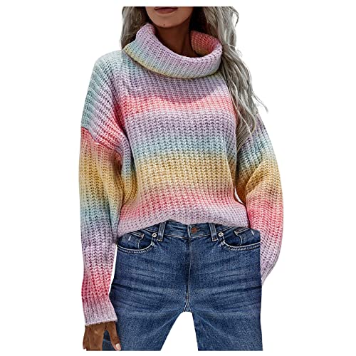 Ansenesna Rollkragenpullover Damen Warm Winter Grobstrick Pullover Frauen Rollkragen Strick Pulli Bunt Pullunder Langarm Strickpulli Kuschelig Dicker Strick Winterpullover von Ansenesna