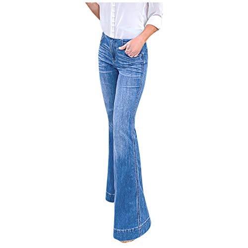 Ansenesna Schlaghose Damen Jeans High Waist Flared Elegant Hose Frauen Hoher Bund Denim Lang Hosen Slim Fit Bootcut Freizeithose (Himmelblau,S) von Ansenesna