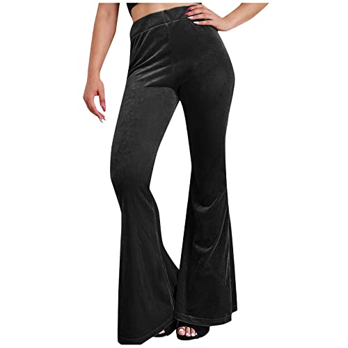 Ansenesna Schlaghose Damen Samt Hose High Waist Stretch Hosen Damen Flared Elegant Schlaghosen Mit Gummizug Freizeithose Frauen Einfarbig Hoher Bund Hose von Ansenesna