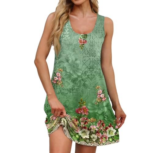 Ansenesna Shirtkleid Damen Sommer Kurz Blusenkleid Elegant A Linie Ärmellos Tshirt Kleid Frauen Muster Tank Kleider Blumen Sommerkleid Leicht Und Luftig Locker Tshirtkleid von Ansenesna
