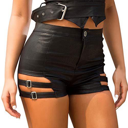 Ansenesna Shorts Damen Leder Lederoptik Sommer Elegant Hose Kurz Frauen Skinny Shorts (Schwarz,M) von Ansenesna