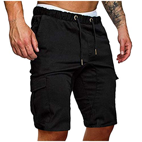 Ansenesna Shorts Herren Chino Gummizug mit Drawstring Kurz Hose Männer Mit Seitentaschen Elastischer Bund Freizeithose (Schwarz,XXL) von Ansenesna