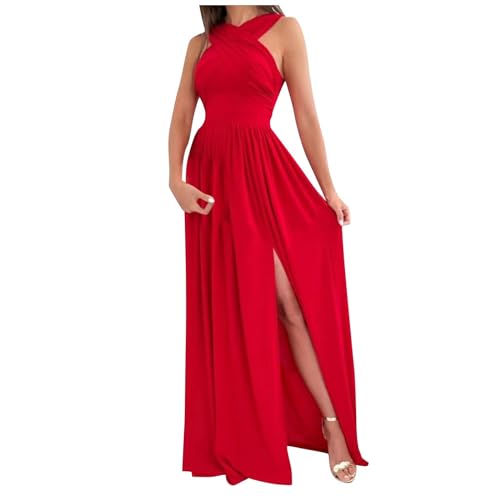 Ansenesna Silvester Kleid Damen Lang Abendkleid Damen mit Schlitz Partykleid Frauen Ärmellos Rückenfrei Festliche Kleider Einfarbig Schick Party Ballkleid von Ansenesna