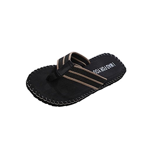 Ansenesna Slipper Herren Sommer Zehentrenner Flach Offen Atmungsaktiv Flip Flop Hausschuhe Vintage Elastisch Outdoor Strand Trekking Schuhe (44, Schwarz) von Ansenesna