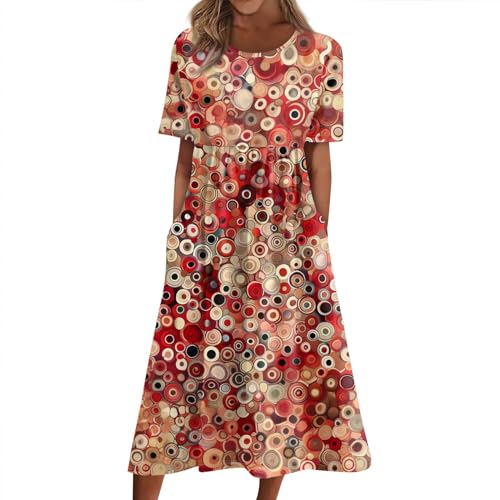 Ansenesna Sommerkleid Damen Blumen Midi Elegant Italienische Kleider Damen Sommer Vintage Luftige Sommerkleider mit Taschen Frauen Leicht Kurzarm Leichte Kleid Schößchen Locker Midikleider von Ansenesna