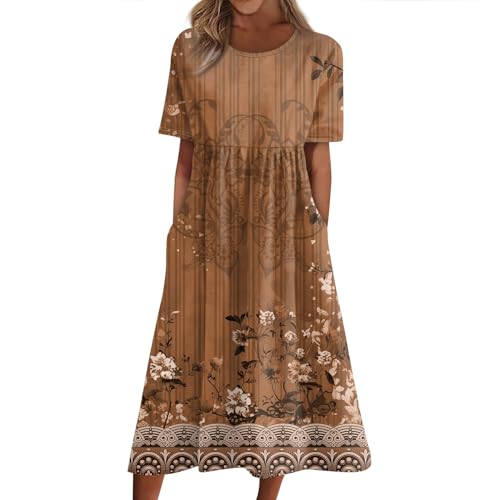 Ansenesna Sommerkleid Damen Blumen Midi Elegant Italienische Kleider Damen Sommer Vintage Luftige Sommerkleider mit Taschen Frauen Leicht Kurzarm Leichte Kleid Schößchen Locker Midikleider von Ansenesna