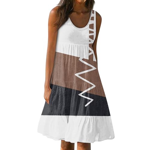 Ansenesna Sommerkleid Damen Knielang Elegant Kleider Damen Sommer A Linie Strandkleid Frauen Ärmellos Luftige Sommerkleider Leicht und Luftig Damenkleider Rüschen Tailliert Strand Kleid von Ansenesna