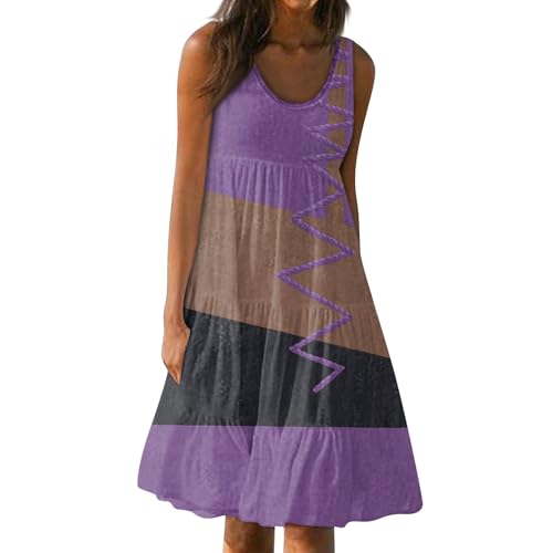 Ansenesna Sommerkleid Damen Knielang Elegant Kleider Damen Sommer A Linie Strandkleid Frauen Ärmellos Luftige Sommerkleider Leicht und Luftig Damenkleider Rüschen Tailliert Strand Kleid von Ansenesna