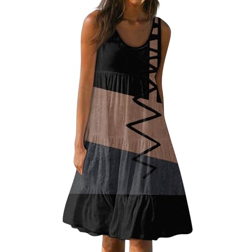 Ansenesna Sommerkleid Damen Knielang Elegant Kleider Damen Sommer A Linie Strandkleid Frauen Ärmellos Luftige Sommerkleider Leicht und Luftig Damenkleider Rüschen Tailliert Strand Kleid von Ansenesna