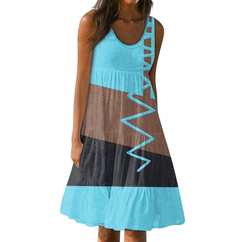 Ansenesna Sommerkleid Damen Knielang Elegant Kleider Damen Sommer A Linie Strandkleid Frauen Ärmellos Luftige Sommerkleider Leicht und Luftig Damenkleider Rüschen Tailliert Strand Kleid von Ansenesna
