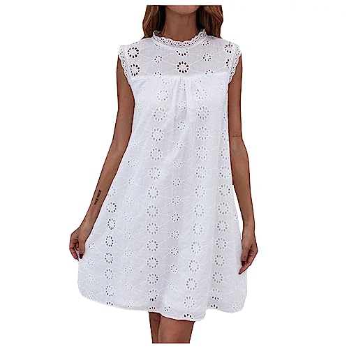 Ansenesna Sommerkleid Damen Kurz Cut Out Kleider Damen Sommer Weiß Elegant Leichte Sommerkleider Damen Leicht Und Luftig Strandkleid Frauen A Linie Damenkleider Ärmellos Locker Kleid von Ansenesna