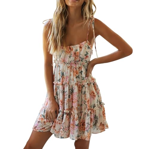 Ansenesna Sommerkleid Damen Kurz Spaghettiträger Kleid Damen Sommer Elegant Rückenfrei Kleider Volant Strandkleid Frauen Camisole Volantkleider Luftige Sommerkleider Damen Leicht Und Luftig von Ansenesna