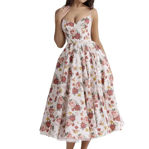 Ansenesna Sommerkleid Damen Lang Elegant Spaghettiträger Kleider Damen Sommer A Linie Korsett Sommerkleider Leicht Und Luftig Träger Maxikleid Frauen Rückenfrei Schick Corset Maxi Trägerkleid von Ansenesna