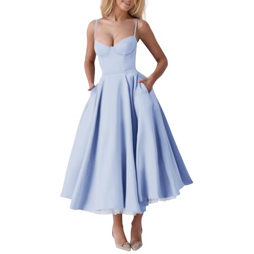 Ansenesna Sommerkleid Damen Lang Elegant Spaghettiträger Kleider Damen Sommer A Linie Korsett Sommerkleider Leicht Und Luftig Träger Maxikleid Frauen Rückenfrei Schick Corset Maxi Trägerkleid von Ansenesna