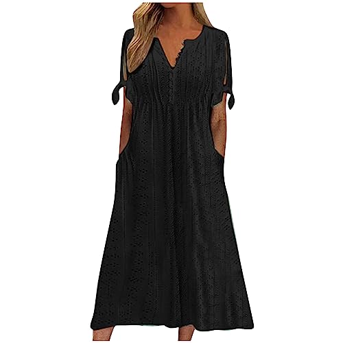 Ansenesna Sommerkleid Damen Leicht Damen Kleider Sommer Elegant Kleid Mit Knopfleiste Vorne Luftige Sommerkleider Wadenlang Leichte Midikleid Frauen Kurzarm Weite Strandkleid Damenkleider Midi von Ansenesna