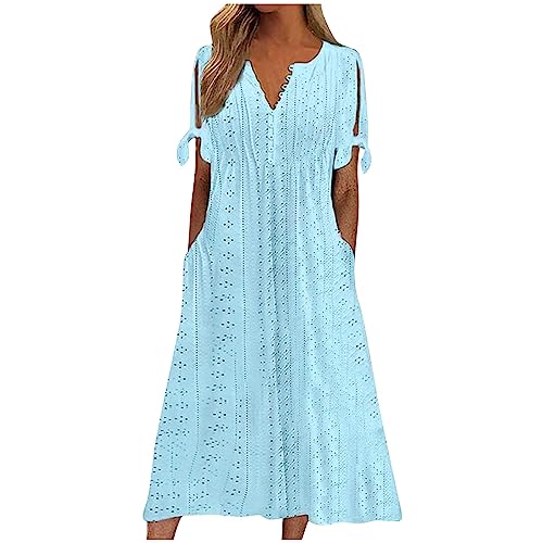 Ansenesna Sommerkleid Damen Leicht Damen Kleider Sommer Elegant Kleid Mit Knopfleiste Vorne Luftige Sommerkleider Wadenlang Leichte Midikleid Frauen Kurzarm Weite Strandkleid Damenkleider Midi von Ansenesna