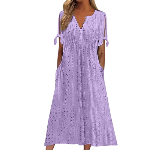 Ansenesna Sommerkleid Damen Leicht Damen Kleider Sommer Elegant Kleid Mit Knopfleiste Vorne Luftige Sommerkleider Wadenlang Leichte Midikleid Frauen Kurzarm Weite Strandkleid Damenkleider Midi von Ansenesna