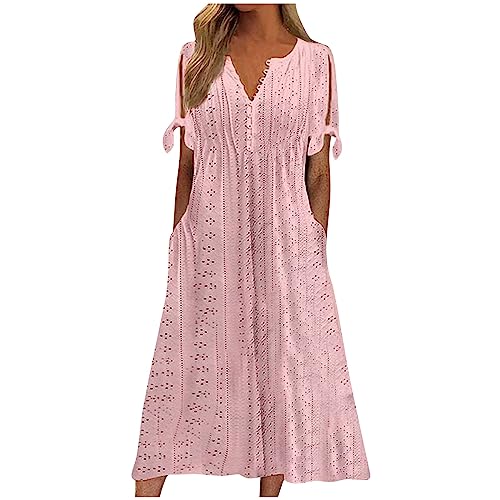 Ansenesna Sommerkleid Damen Leicht Damen Kleider Sommer Elegant Kleid Mit Knopfleiste Vorne Luftige Sommerkleider Wadenlang Leichte Midikleid Frauen Kurzarm Weite Strandkleid Damenkleider Midi von Ansenesna