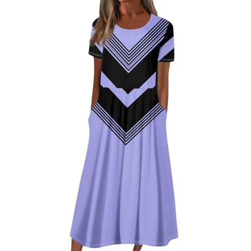 Ansenesna Sommerkleid Damen Leicht Damen Kleider Sommer Elegant Wadenlang Luftige Sommerkleider mit Taschen Leichte Midikleid Frauen Luftig Kurzarm Weite Strandkleid Plissee Elegante Damenkleider von Ansenesna